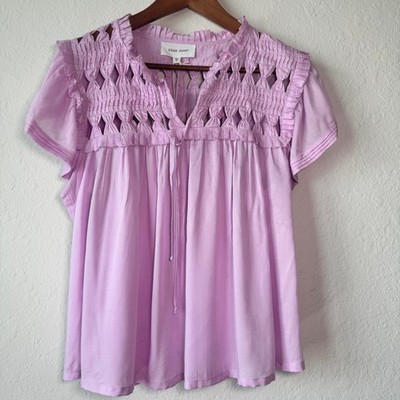 Dear John Womens M Kezia Lavender Smocked Cutout Flutter Sleeve Modal Blouse Top