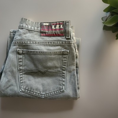 LEI Straight Jeans Green Cotton Denim 5-Pocket Button Zip Regular Size 34 Men's