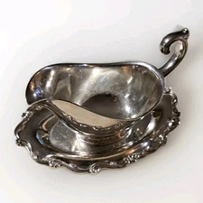 Vintage Silver Plate Gravy Boat And Tray