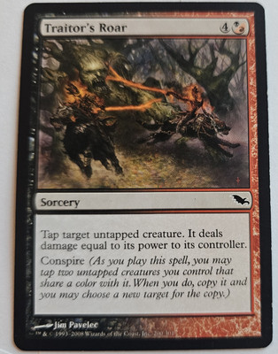 mtg conspire cards Magic The Gathering Card Traitor's RoarSorcery Red Black Shadowmoor Destroy target artifact or enchantment Conspire - MTG Keywords Explained