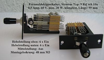 Schalter Fernmeldekippschalter Siemens 0,5 Amp 60 V. 30 W Kippschalter Schalter