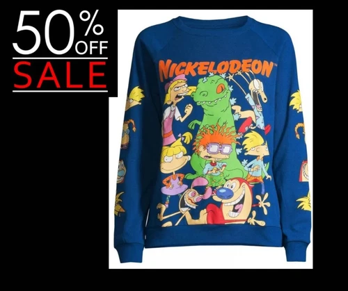 Nickelodeon Vintage 90s Style Cartoons Womens Juniors S (3-5) Sweater & Mask NEW - Picture 1 of 15