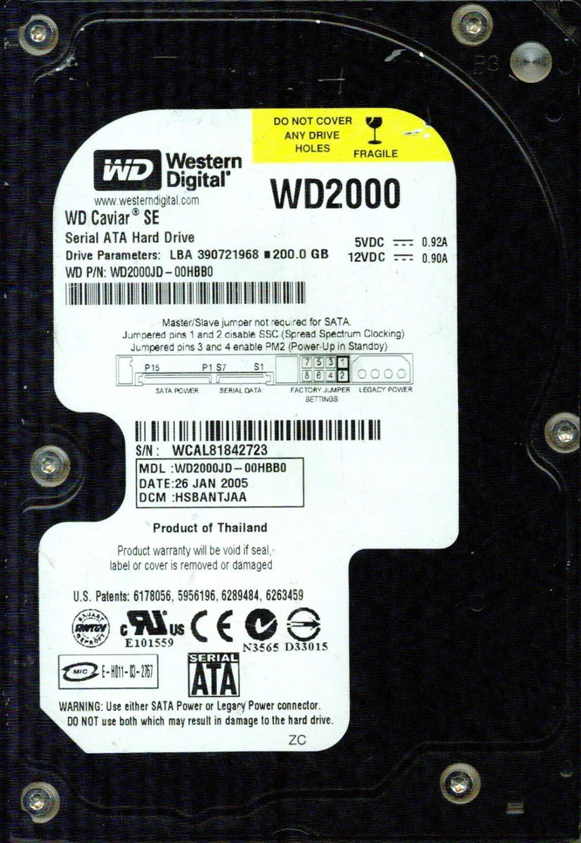 Western Digital Internal Hard Disk Drives 200 GB Storage Capacity