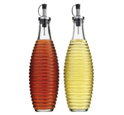 Clear Ribbed Round Oil and VIinegar Set, 20-ounce - BRAND NEW