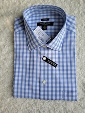 NWT Pronto Uomo Men's 80's 2-Ply Cotton Plaid Blue/White Dress Shirt  Size XLT