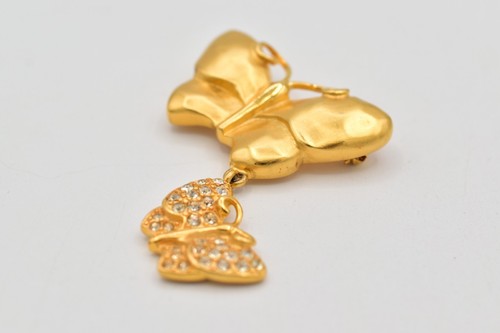 Givenchy Vintage Schmetterling Anstecknadel Brosche Kristall gebürstet Gold klobig signiert Bin1 - Bild 6 von 12