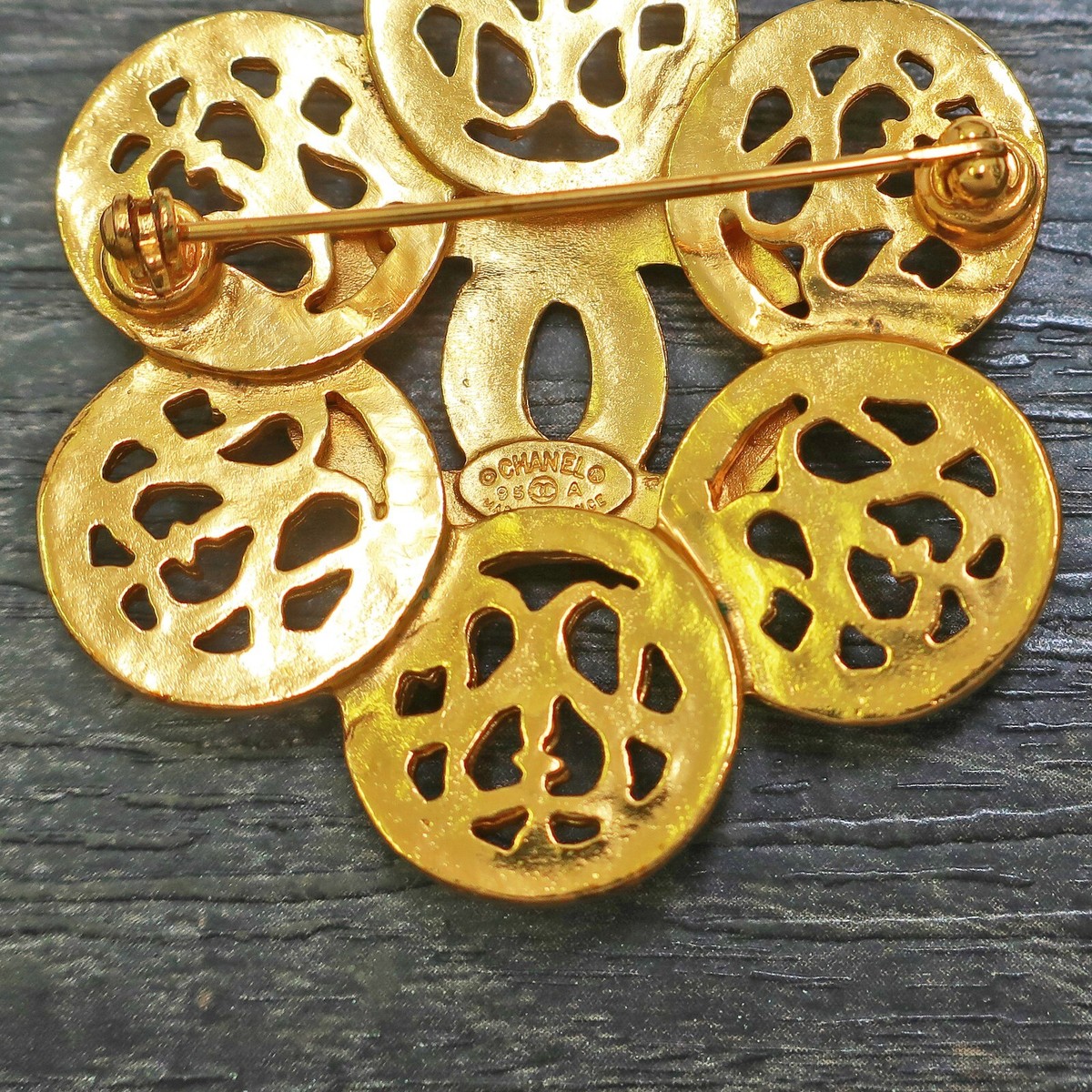 CHANEL バッチ CHANEL Gold Plated CC Logos Clover Vintage Pin Brooch #363c