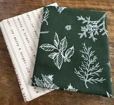 2 Fat Quarters Riley Blake "Old Fashioned Christmas" Holly And Text Quilt Cotton