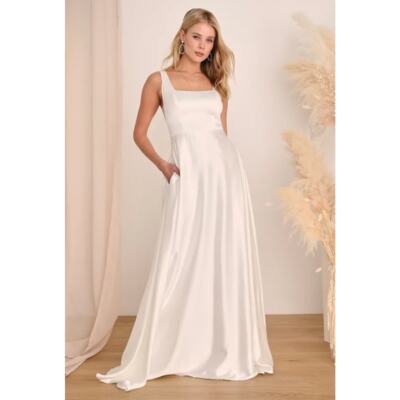 fitted lace wedding dress Evianna Backless Satin Maxi Dress | Made-To-Order