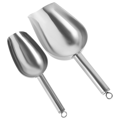 2Pcs Household Flour Scoop Stainless Ice Shovel Ice Cube Storage Scoop Kitchen