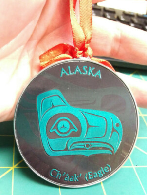 Alaska Ornament 2 sided Laser style AK Ornament Totemic Eagle Tlingit ch'áak