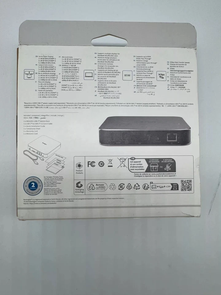 Base de doble pantalla Kensington USB-C AD220S3 para cualquier MacBook M1/M2/M3 85W K31343WW Foto 3 de 4
