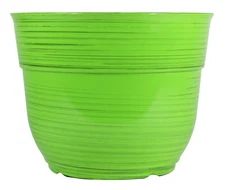 Garden Elements Glazed Brushed Happy Large PLastic Planter, Green, 15"
