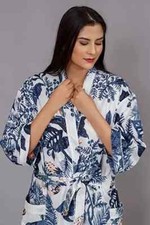 Indian Cotton Floral Kimono Handmade Kimono White Bath Robe Night Maxi Gown Robe