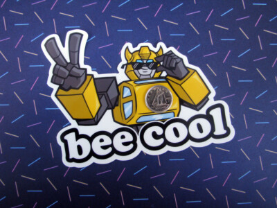 ''Bee Cool'' Vinyl Sticker Auto Bot Bumble 80s Robot Bee Skateboard Decal