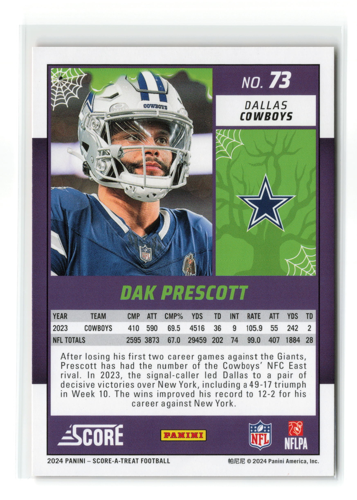 DAK PRESCOTT #73 2024 PANINI SCORE-A-TREAT COWBOYS ORANGE PUMPKINS