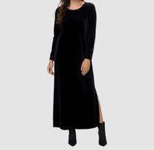  170 Natori Women's Black Velvet Jewel Neck Long Sleeve Nightgown Size XS