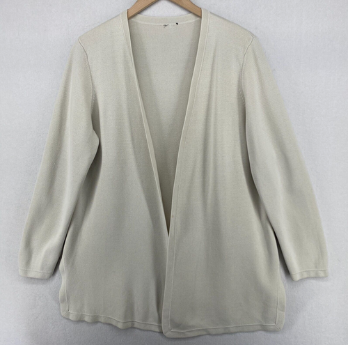 EILEEN FISHER Cardigan XL Silk Organic Cotton Interlock Open Front Bone ...