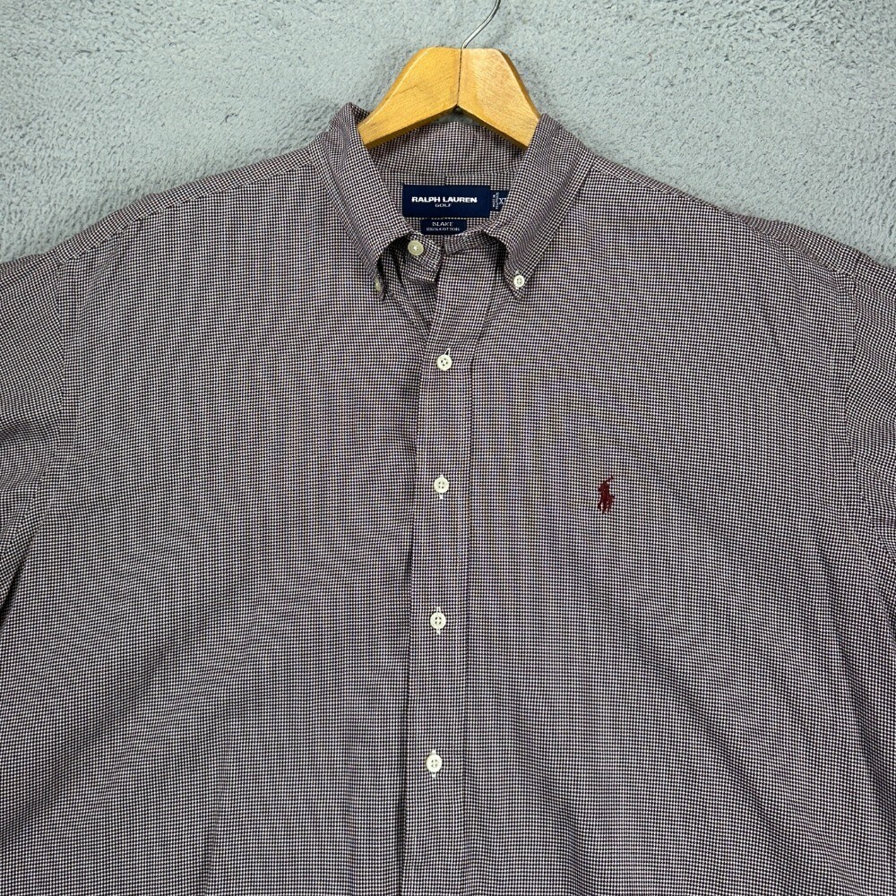 Ralph Lauren Golf Blake camicia abbottonata uomo XL marrone bianco pied de poule pony