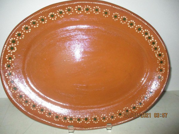 Handmade Floral Pottery Oval 15" Serving Tray Made in Mexico