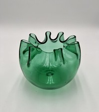 Vintage Blenko 947 Sea Green Rose Bowl Vase Crimped Early 1950s Winslow Anderson