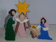 Vintage Cross Stitch Craft Christmas Ornaments Lot of 3 Nativity
