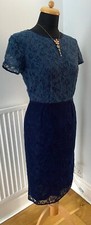 Stunning NEXT - Size 10 - Blue Mix Lace Short Sleeved Fitted Occasion Dress BNWT