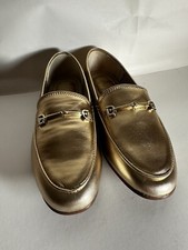 NIB Sam Edelman Loraine Loafers Gold Metallic Almond Toe Slip On Stacked Heel