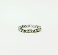 STERLING SILVER ETERNITY RING WITH CUBIC ZIRCONIA AND GREEN STONES SIZE 7