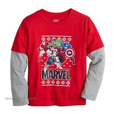 Christmas MARVEL Avengers Boys T Shirt Tee Size 4- 12 Iron Man Hulk Thor Holiday