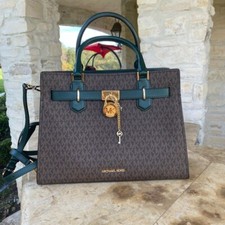 Michael Kors Signature Hamilton Lock Key Medium Satchel MK  Racing Green