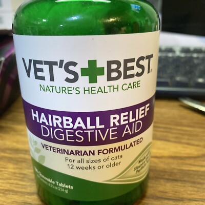 Vet's Best Hairball Relief Digestive Aid For Cats, 180 Chewable Tablets 08/2027
