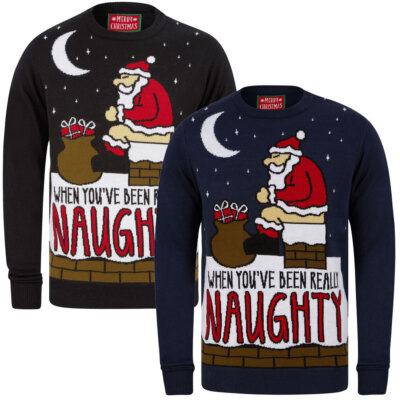 Herren Weihnachtspullover lustig Weihnachtsmann Xmas Neuheit Pullover Pulli Strick Oberteil