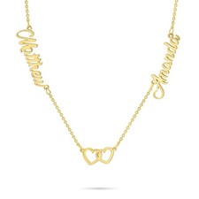 Solid Gold Two Name Necklace • Heart Design • 9ct/14ct • Gift for Her