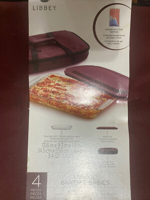 Libbey Baker's 9x13 Casserole Baking Dish Gift Set W/Tote Gel Pack New!  RED!