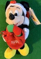 WDW Disney 1999 Christmas Holiday MICKEY MOUSE Santa Gift 8" Plush Bean Bag Tag 