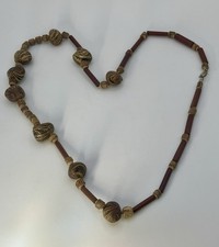 Vintage Boho Tagua Palm Nut  Wood Beaded Necklace  Artisan Natural Beads 12  