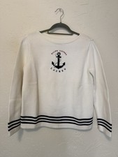 Lauren Ralph Lauren Womens M Petite VTG White Anchor Nautical Pullover Sweater