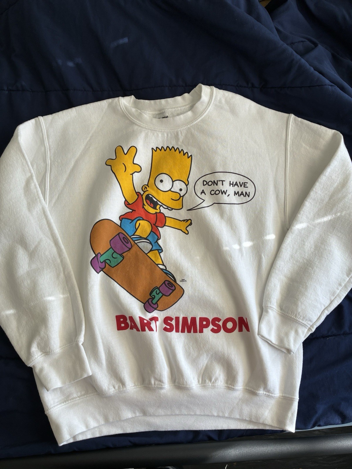 The Simpsons Bart Simpson Graphic Print White Pullover Sweatshirt Size M