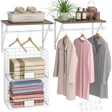 DAOUTIME 2 Laundry Room Wall Shelves w/ Drying Rod, Hooks Wire Baskets