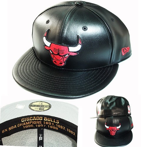 New Era Chicago Bulls Faux Leather Fitted Hat NBA Champions  display picture 3