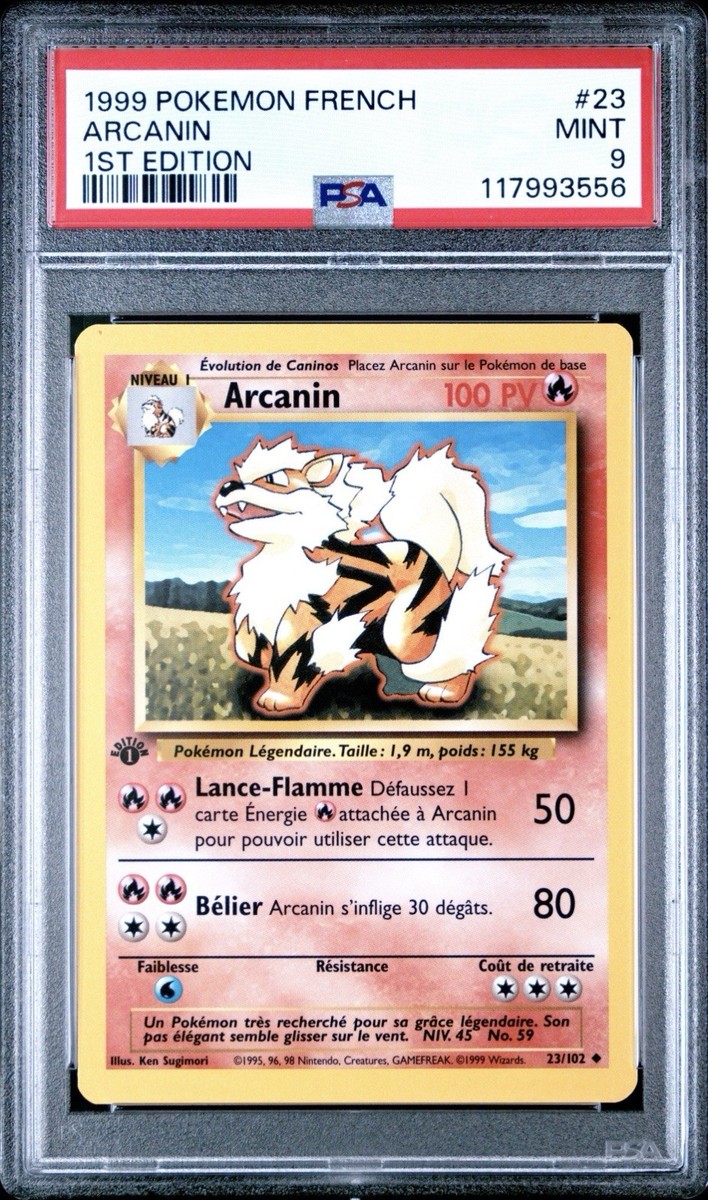first edition arcanine pokemon card 1999 Pokemon FRENCH 1st Edition Base Set Arcanin-Arcanine 23/102 PSA 9 MINT