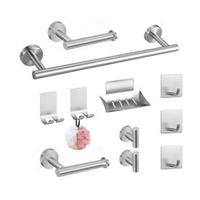 11 Pcs Silver Bathroom Hardware Set Stainless Steel Towel Bar Towel Racks Hooks