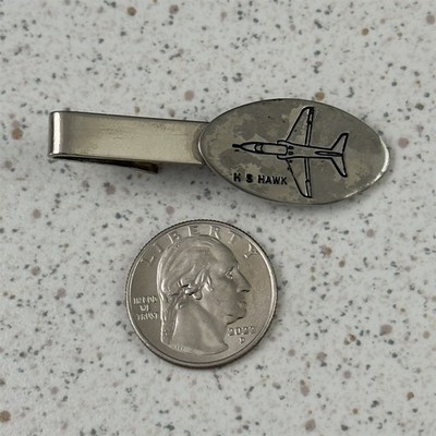 Vtg BAE British Aerospace H.S. Hawk Subsonic Jet Silver Tone Tie Bar Clip #51425