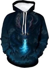 3D Ice Breath Dragon Hoodie Gothic Fantasy Pullover Sweatshirt Unisex S-5XL