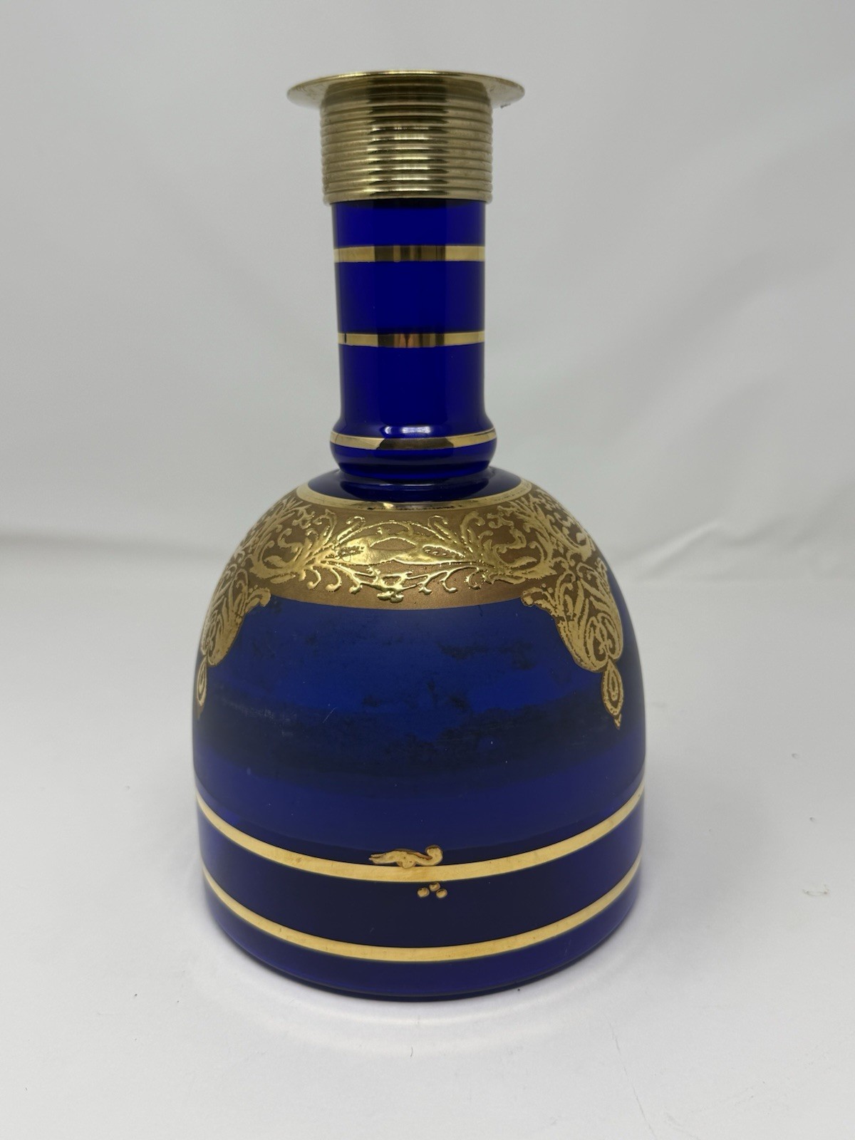 Bohemian Cobalt Blue Gold Glass Vase Carafe Hookah