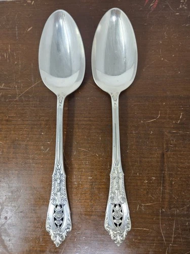 Pair Of Wallace Rose Point Sterling Silver 2 Large 8 3/8" Tablespoons