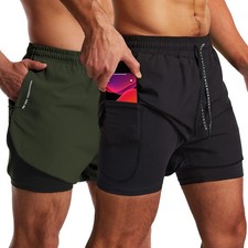 Men  s Running Shorts 3 Inch Workout Gym 2-in-1 Pants Athletic Compression Tra...