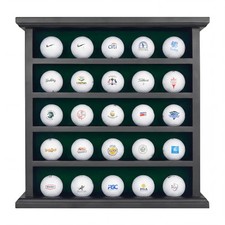 25 Golf Ball Display Case Wall Mounted -Black Golf Ball Holder with Green Vel...