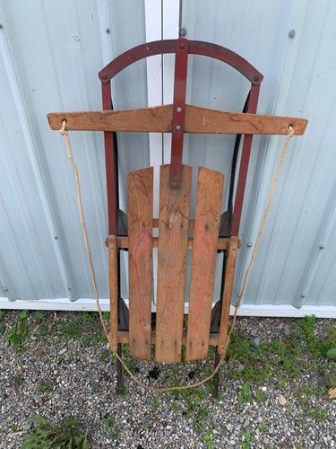 Nice Vintage Original Western Clipper Wood & Metal Snow Sled USA Made